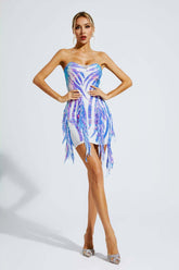 Salem Blue Irregular Sequin Fringe Mini Dress